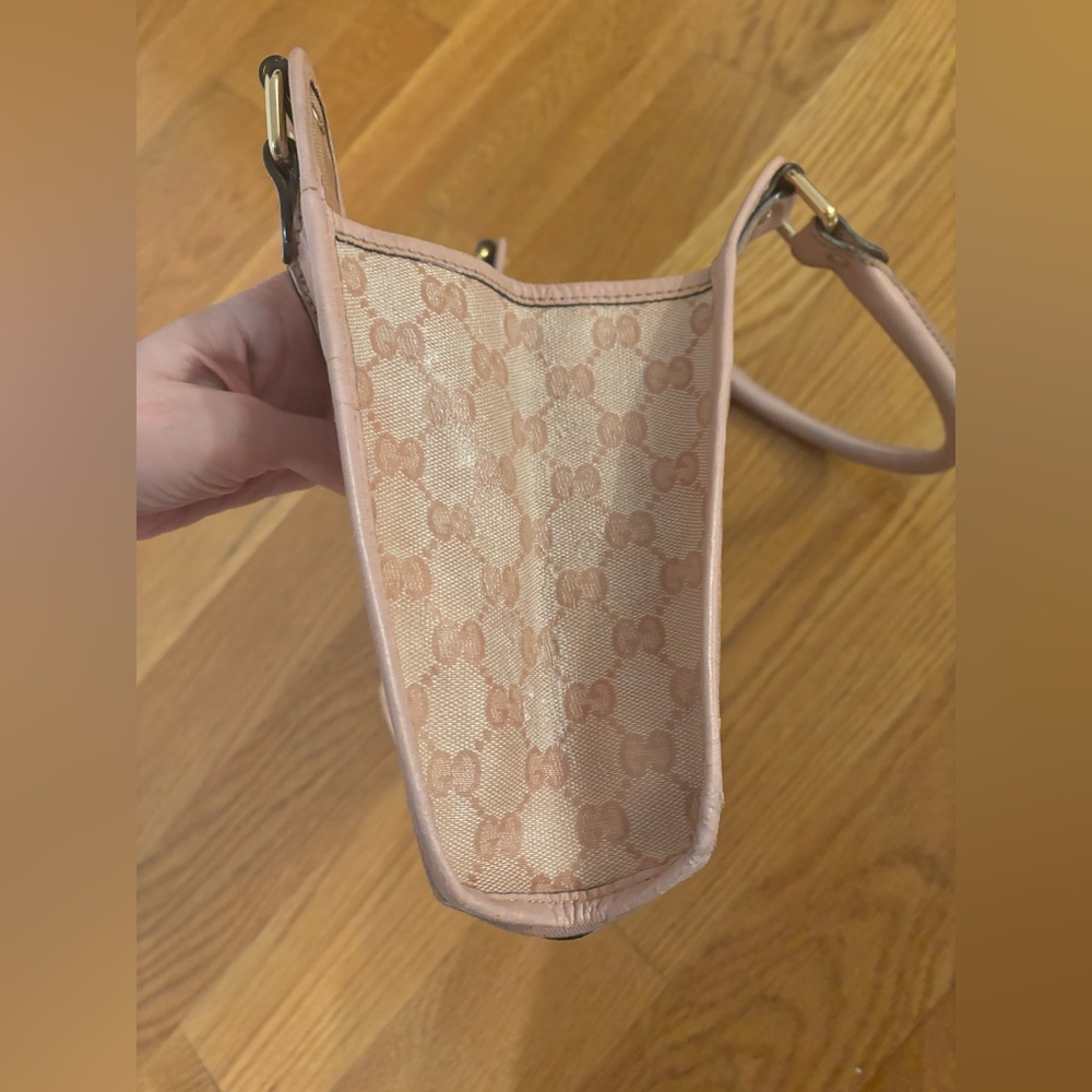 Gucci Jackie Beige/Pink GG Coated Canvas Shoulder Bag with Pink Leather Trim - Picture 10 of 15